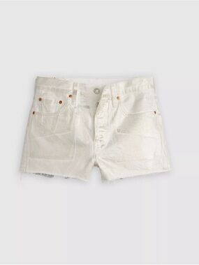 Levi's White Raw-Hem Denim Champagne/Gold Shimmer Cutoff Shorts